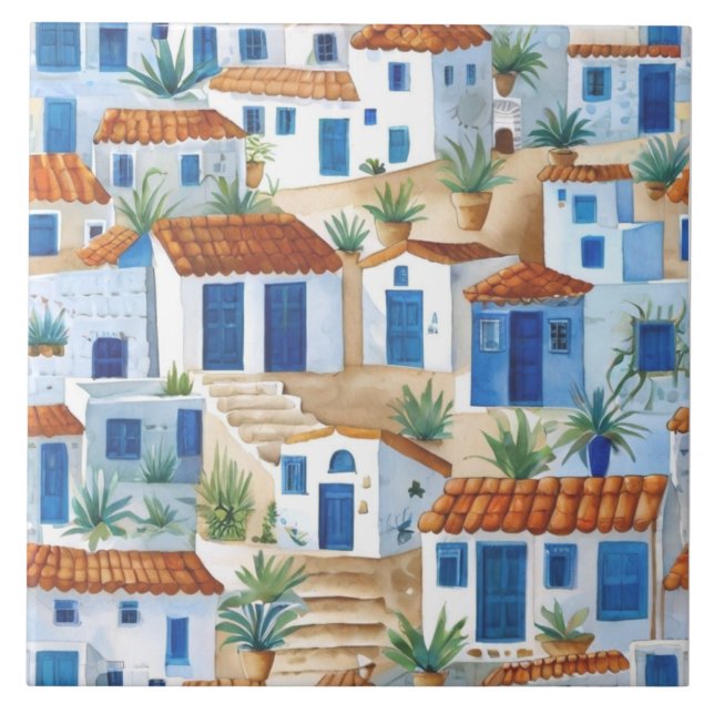 Sleepy Greek Village, Greece Travel Souvenir Tile (Front)
