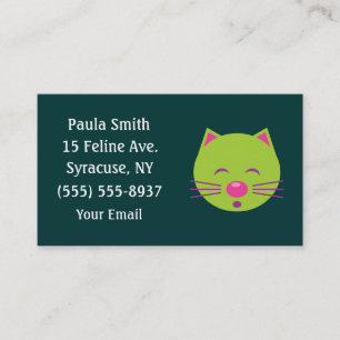 Sleepy Green Cat Business Cards