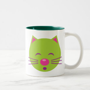 Sleepy Green Cat Two-Tone Coffee Mug