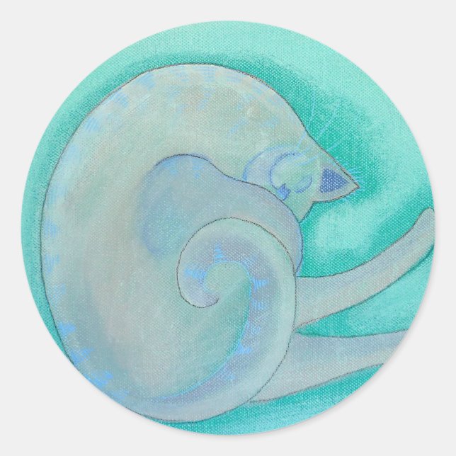 Sleepy Grey Cat. Classic Round Sticker (Front)