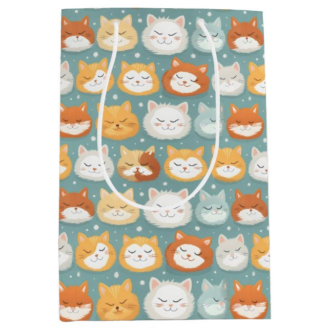 Sleepy Head Cat Heads Medium Gift Bag (Front)
