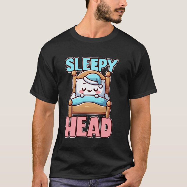 Sleepy Head Cute Bedtime Cartoon T-Shirt (Front)