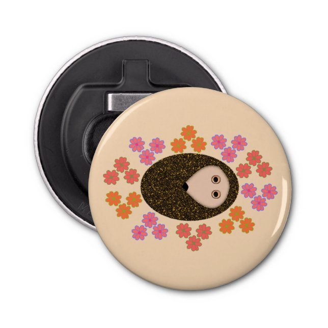 Sleepy Hedgehog and Flowers Bottle Opener (Front)