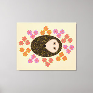 Sleepy Hedgehog and Flowers Canvas Print
