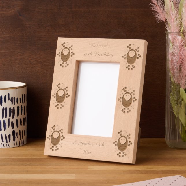 Sleepy Hedgehog and Flowers Custom Birthday Etched Frames (Left)