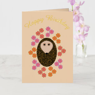 Sleepy Hedgehog and Flowers Custom Birthday Foil Greeting Card