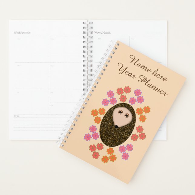 Sleepy Hedgehog and Flowers Custom Planner (Display)