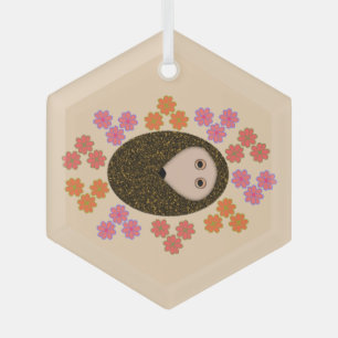 Sleepy Hedgehog and Flowers Glass Tree Decoration
