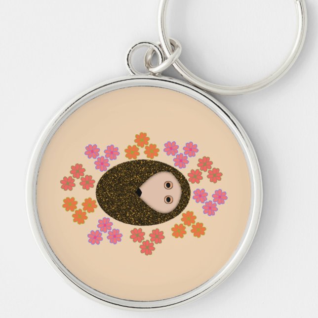 Sleepy Hedgehog and Flowers Keychain (Front)