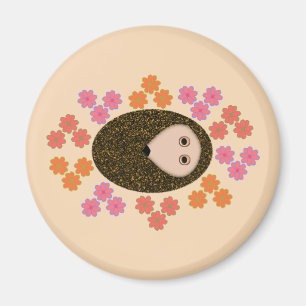 Sleepy Hedgehog and Flowers Magnet