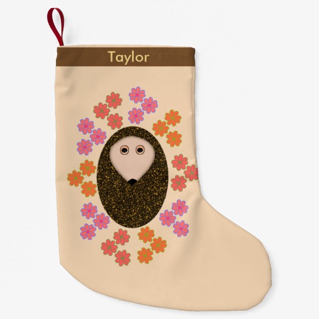Sleepy Hedgehog and Flowers Personalised Stocking (Front)