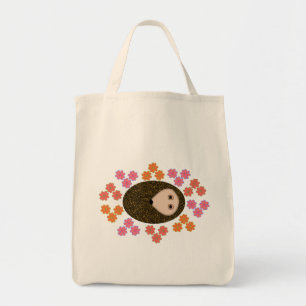 Sleepy Hedgehog and Flowers Tote Bag