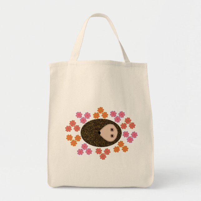 Sleepy Hedgehog and Flowers Tote Bag (Front)