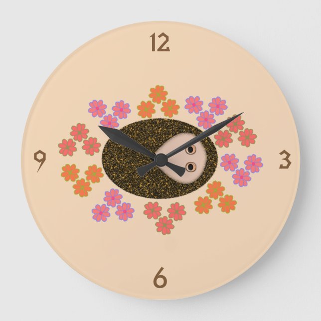 Sleepy Hedgehog and Flowers Wall Clock (Front)