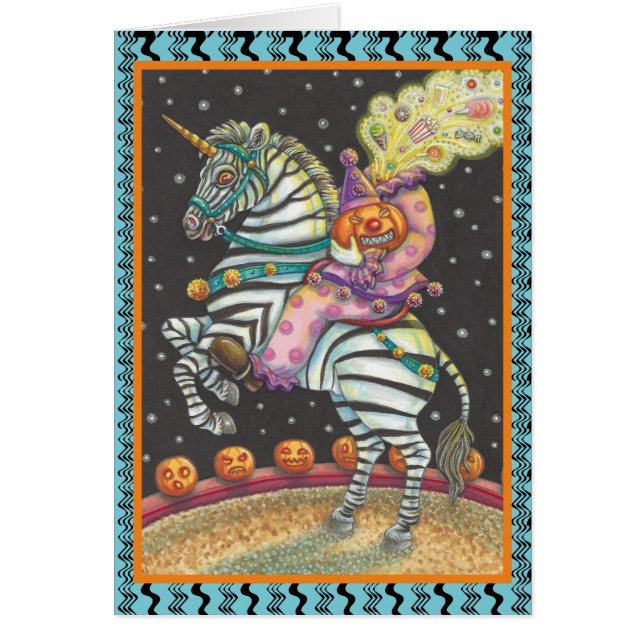 SLEEPY HOLLOW CIRCUS CLOWN, ZEBRA GREETING CARD Bl (Front)