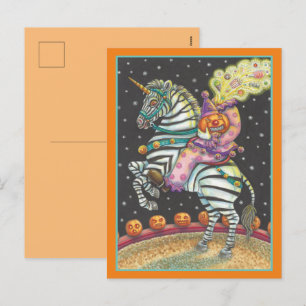 SLEEPY HOLLOW CIRCUS CLOWN, ZEBRA Halloween Holiday Postcard