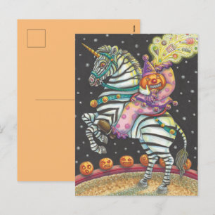 SLEEPY HOLLOW CIRCUS CLOWN, ZEBRA Halloween Holiday Postcard