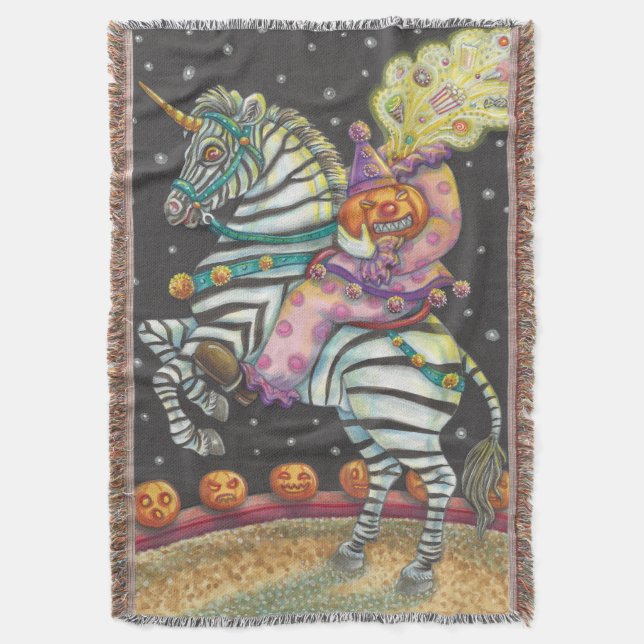 SLEEPY HOLLOW CIRCUS HALLOWEEN CLOWN THROW BLANKET (Front Vertical)