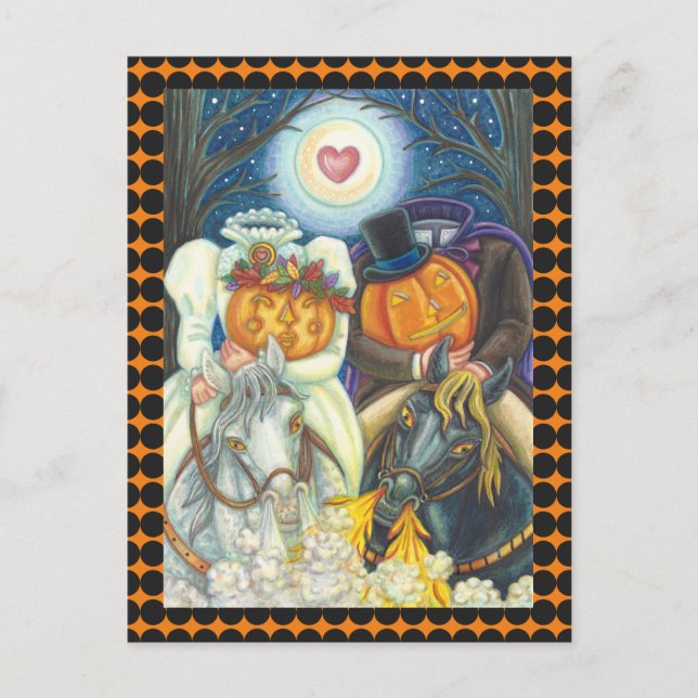 SLEEPY HOLLOW WEDDING, HEADLESS HORSEMAN HALLOWEEN POSTCARD (Front)