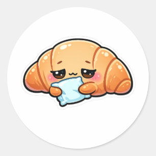 Sleepy Kawaii Croissant Hugging Pillow Classic Round Sticker
