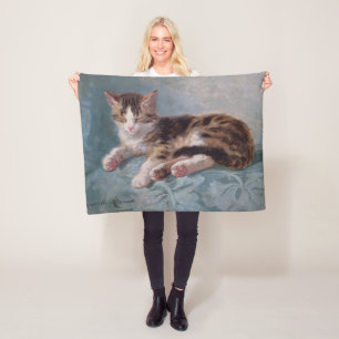 Sleepy Kitten by Henriette Ronner-Knip Fleece Blanket