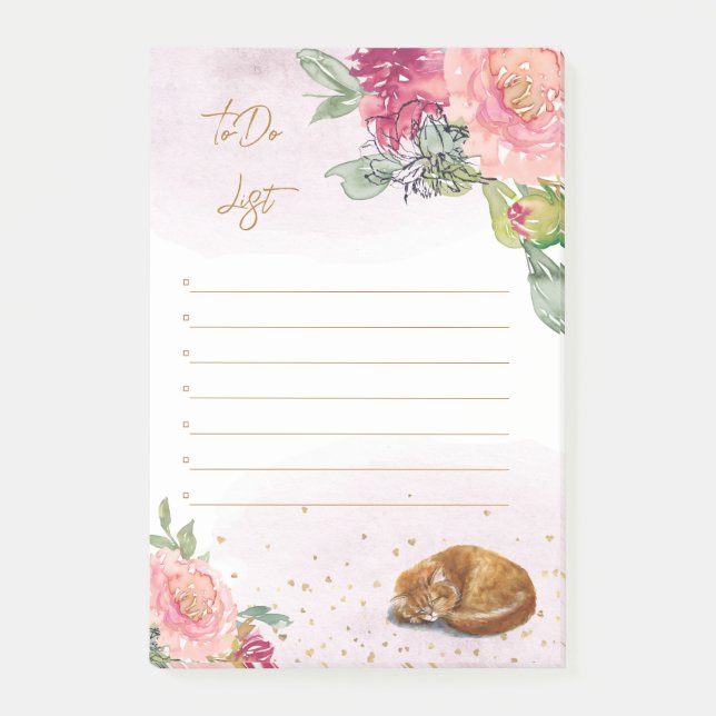 Sleepy Kitten Illustration Girl To-Do-List Post-it Notes (Front)