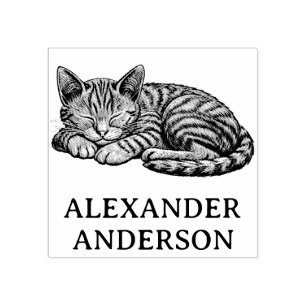 Sleepy Kitty Personalise Rubber Stamp
