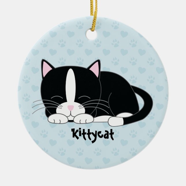 Sleepy Kitty {Tuxedo Cat} Custom Ornaments (Front)