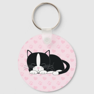 Sleepy Kitty {Tuxedo} Key Ring