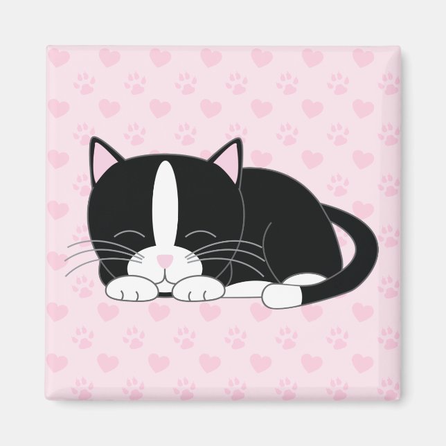 Sleepy Kitty {Tuxedo} Magnet (Front)
