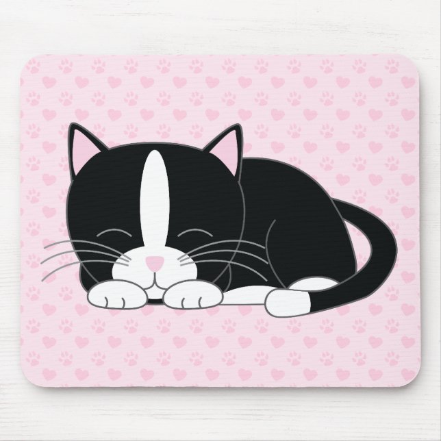 Sleepy Kitty {Tuxedo} Mouse Mat (Front)