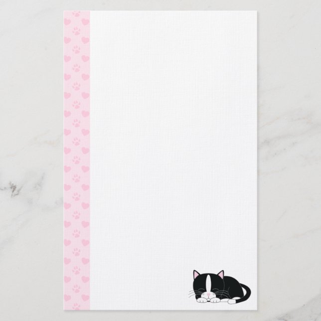 Sleepy Kitty {Tuxedo} Stationery (Front)