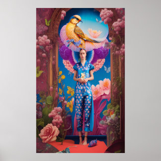 Sleepy lady in blue pyjamas poster