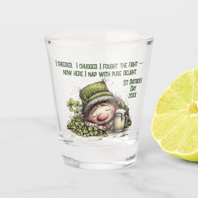 Sleepy Leprechaun Shot Glass (Front)