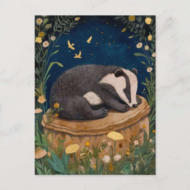 Sleepy Little Badger Postcard (Front)