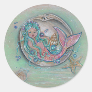 Sleepy little mermaid by Renee Lavoie Classic Round Sticker
