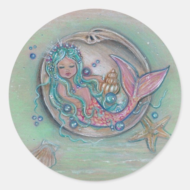 Sleepy little mermaid by Renee Lavoie Classic Round Sticker (Front)
