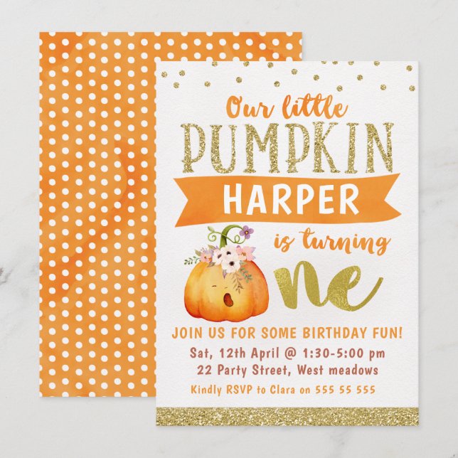 Sleepy Little Pumpkin 1st Birthday Invitation (Front/Back)