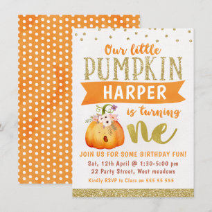 Sleepy Little Pumpkin 1st Birthday Invitation