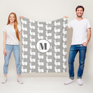 Sleepy Llamas & Grey   Monogram Fleece Blanket