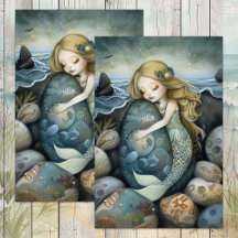 SLEEPY MERMAID GIRL DECOUPAGE TISSUE PAPER
