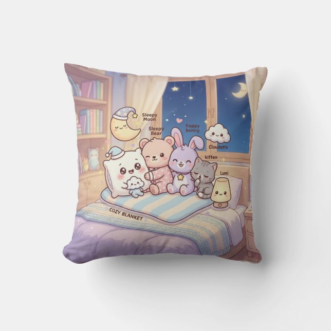 Sleepy Moon Bedtime Friends Pillow (Front)