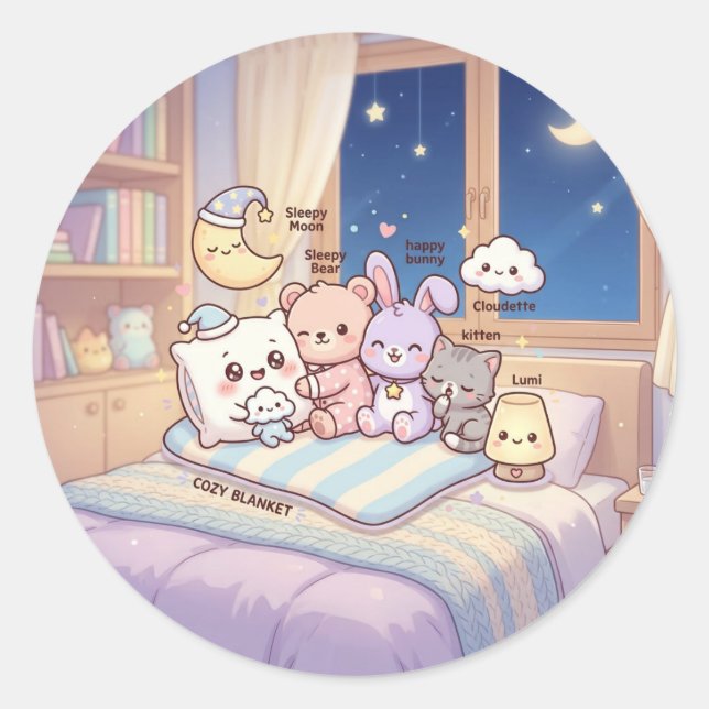 Sleepy Moon Bedtime Friends Sticker (Front)
