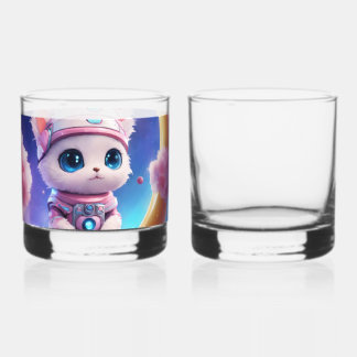 Sleepy Moon Cartoon Sticker Design Whiskey Glass