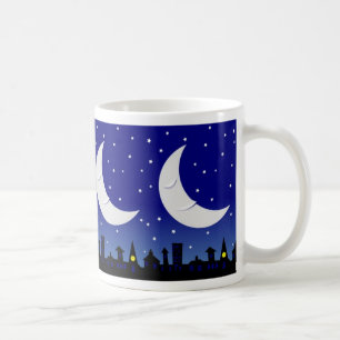 Sleepy moon over town mug