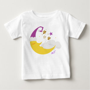 Sleepy Moon Purple Hat & Gold Stars Baby T-Shirt