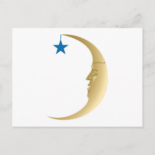Sleepy Moon with Blue Star Postcard