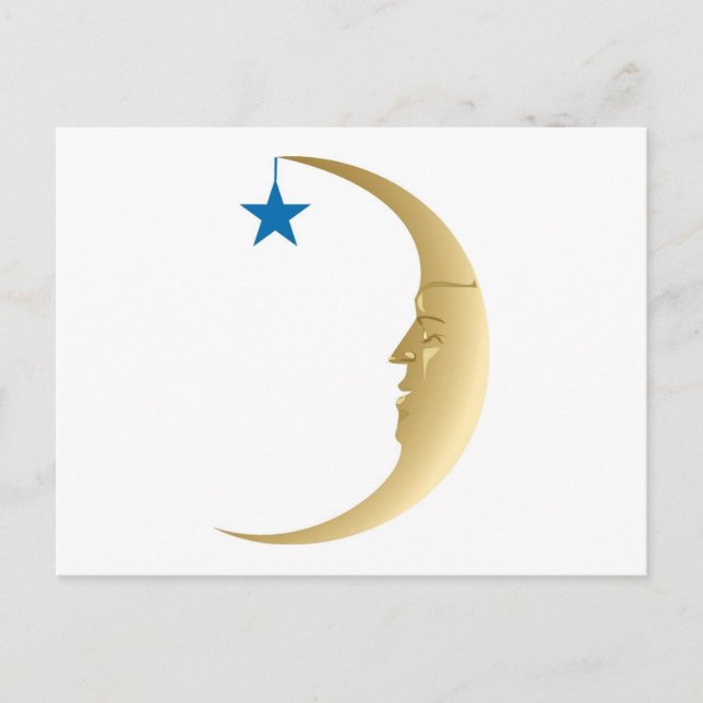 Sleepy Moon with Blue Star Postcard (Front)
