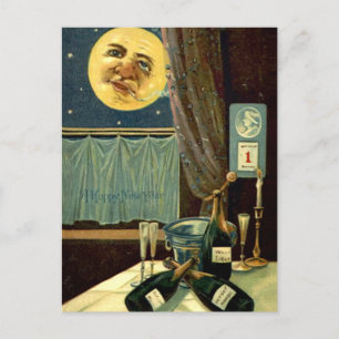 Sleepy New Year Moon After the Party Postcard
