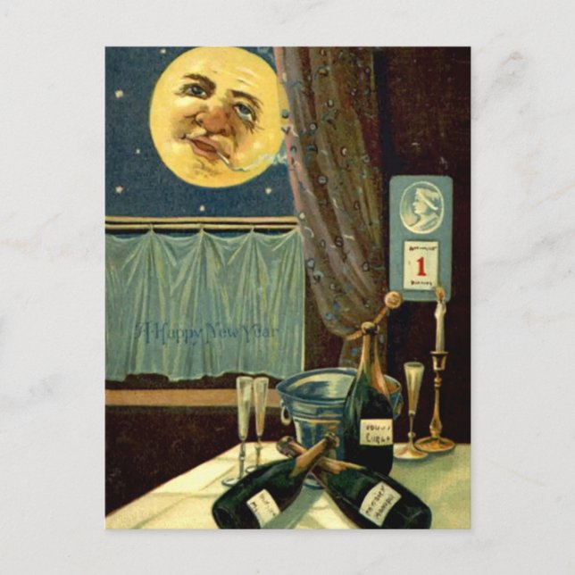 Sleepy New Year Moon After the Party Postcard (Front)